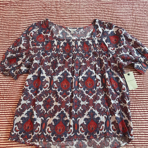 Lucky Brand Ikat Scroll design top shirt blouse size Large L New with tag - Picture 4 of 9